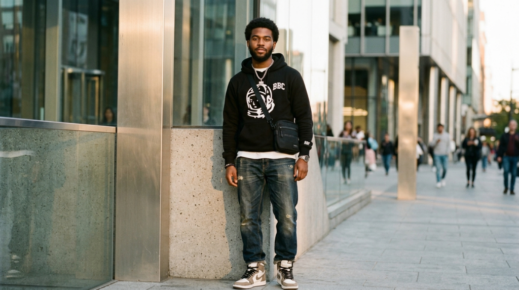 Street style fashion portrait of a confident young urbanite