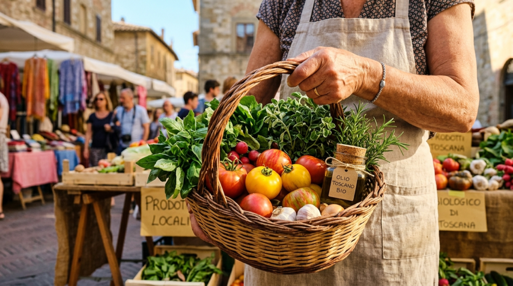 Close-up of hands holding freshly picked produce at an Itali