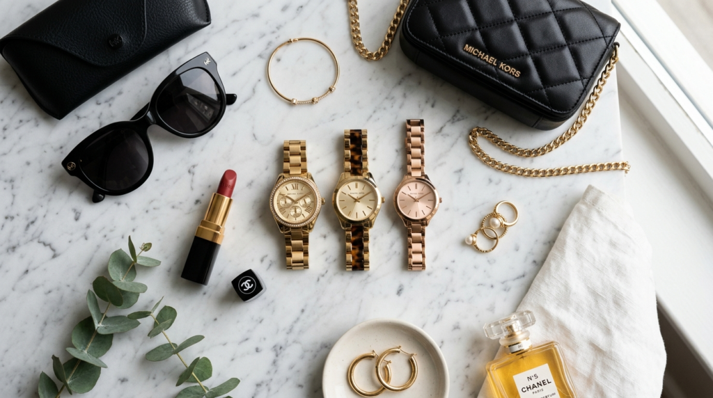 Overhead lifestyle flat lay composition featuring Michael Ko