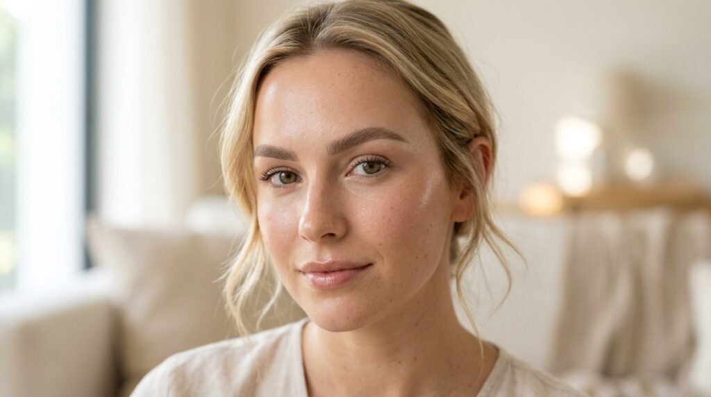 Close-up beauty portrait of a woman with perfectly defined p